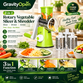 3-in-1 Manual Rotary Vegetable Slicer, Shredder & Grater – Multi-Function Kitchen Cutter