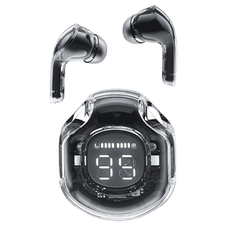 T8 Transparent Wireless Earbuds – Crystal-Clear Design with Digital Charging Case