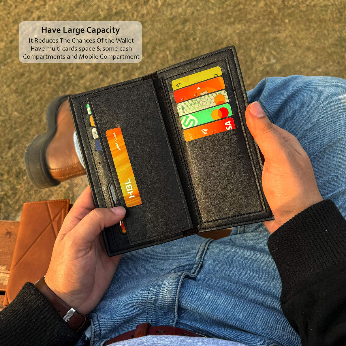 Professional Title  Premium Men’s Leather-Style Long Wallet – Elegant, Spacious & Everyday Carry