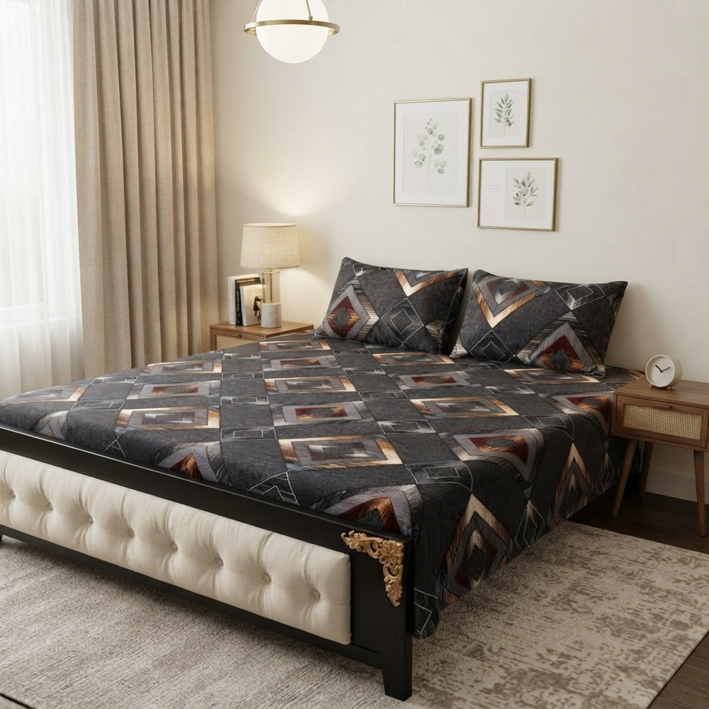 Premium Geometric Printed Bedsheet Set – Modern Style & Everyday Bedroom Comfort