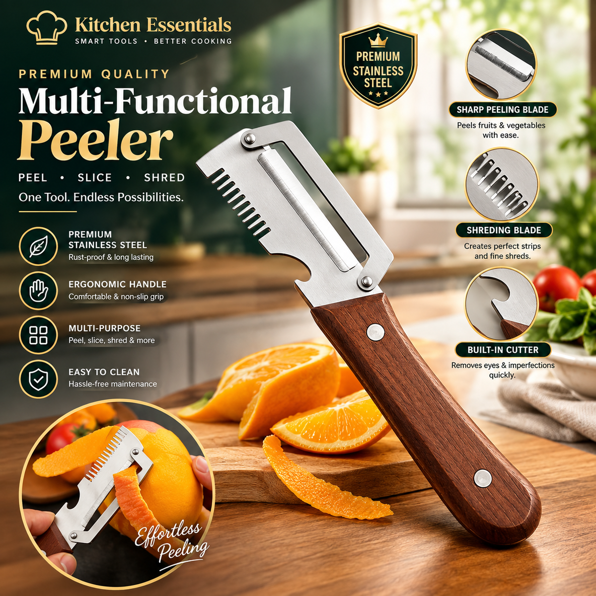 Premium Multi-Functional Stainless Steel Vegetable & Fruit Peeler