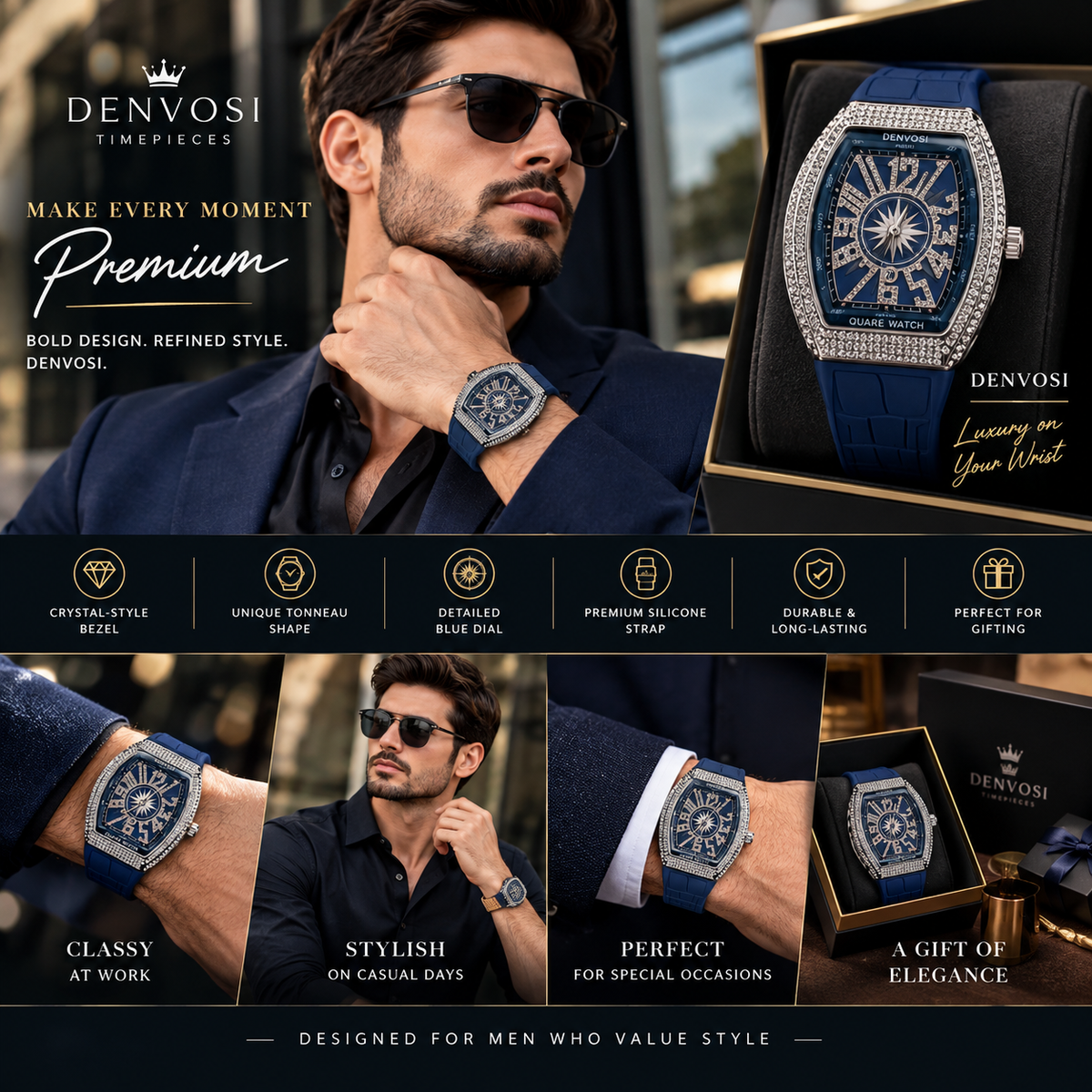 DENVOSI Luxury Chronograph-Inspired Watch — Bold Design, Refined Presence