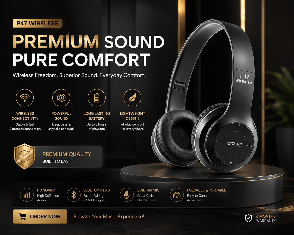 P47 Wireless Bluetooth Headphones – Premium Sound & Comfort