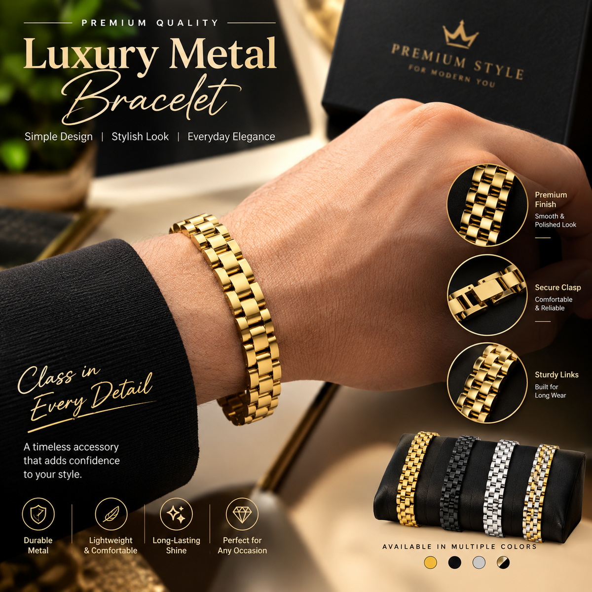 Premium Gold-Tone Link Bracelet – Elegant Timeless Collection🔥⚡