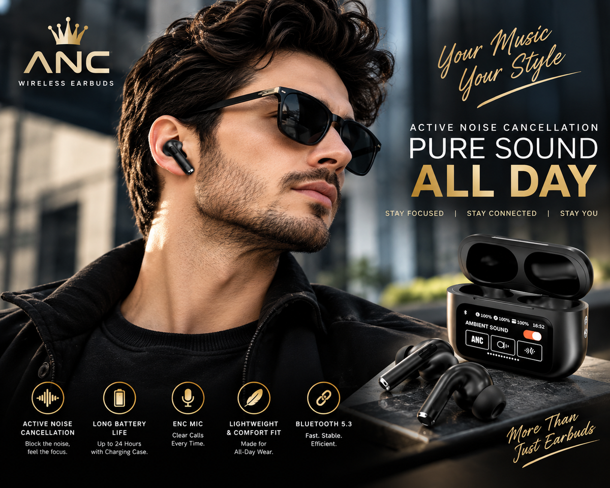 ANC Wireless Earbuds – Premium Sound Meets Modern Style
