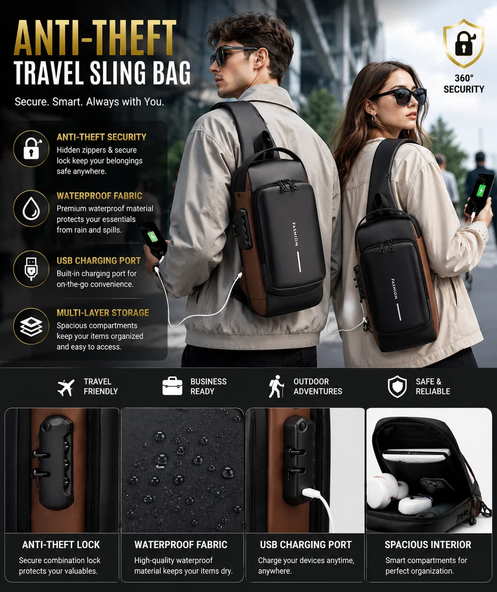 🎒 Anti-Theft Travel Sling Bag — Smart, Secure & Stylish