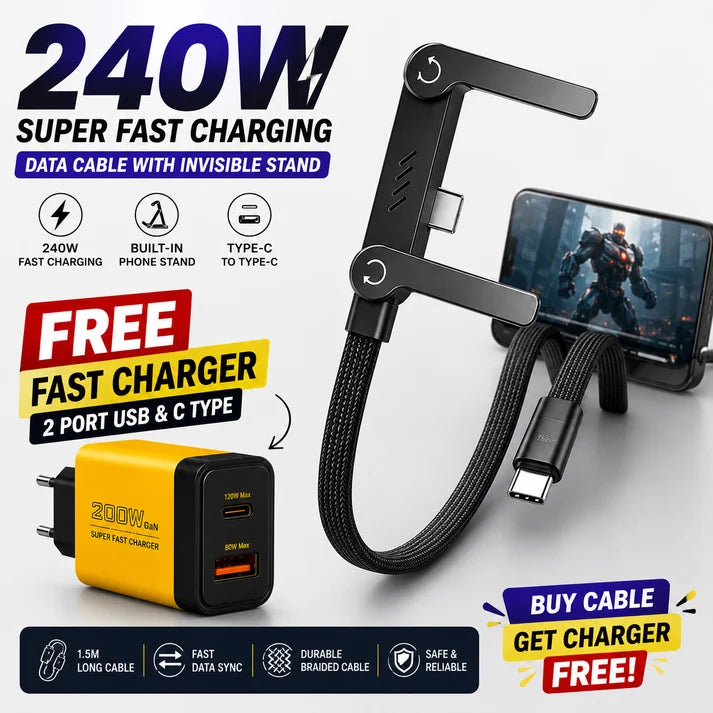 ⚡24W Folding Phone Holder with Fast Charging Cable🔥✔